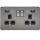 Screwless 13A 2 Gang Black Nickel Switched Socket With Dual USB Charger