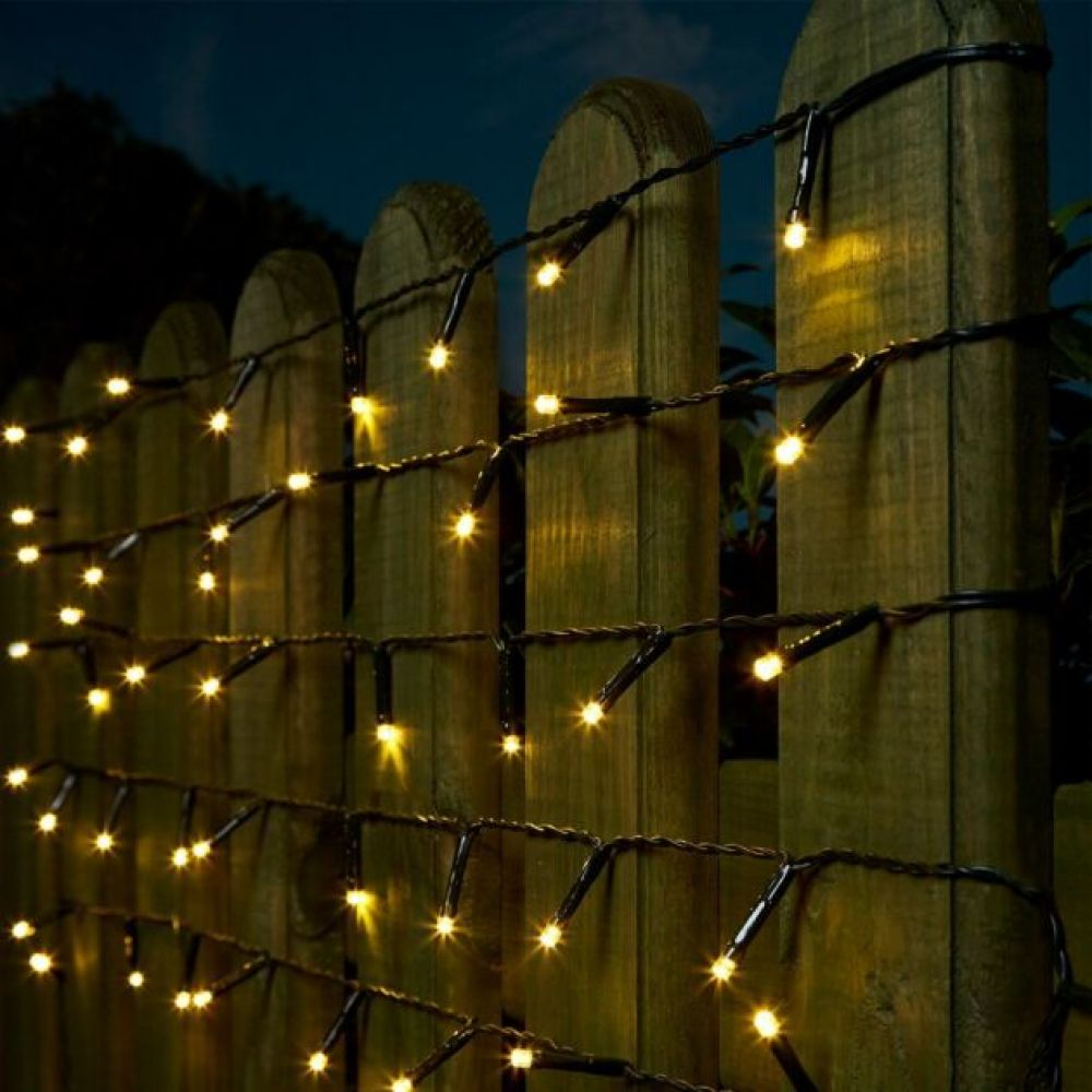 10m Outdoor Battery Powered LED Fairy Lights - Warm White with Green Cable