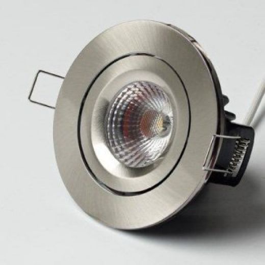Brushed Nickel Tiltable Fire Rated Dimmable 8 watt LED Fitting 4000k