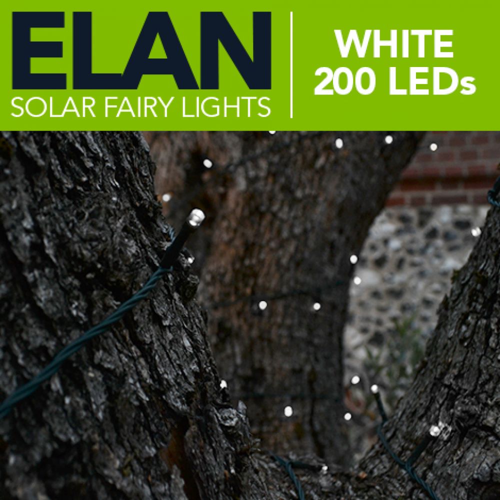 Elan Outdoor Solar Powered Fairy Lights - 200x White LEDs