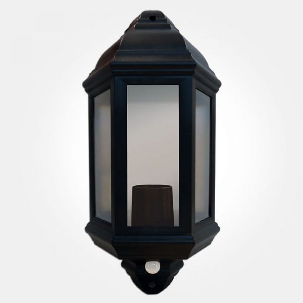 Eterna PIRHL60BK Outdoor Black Half Lantern With PIR Sensor