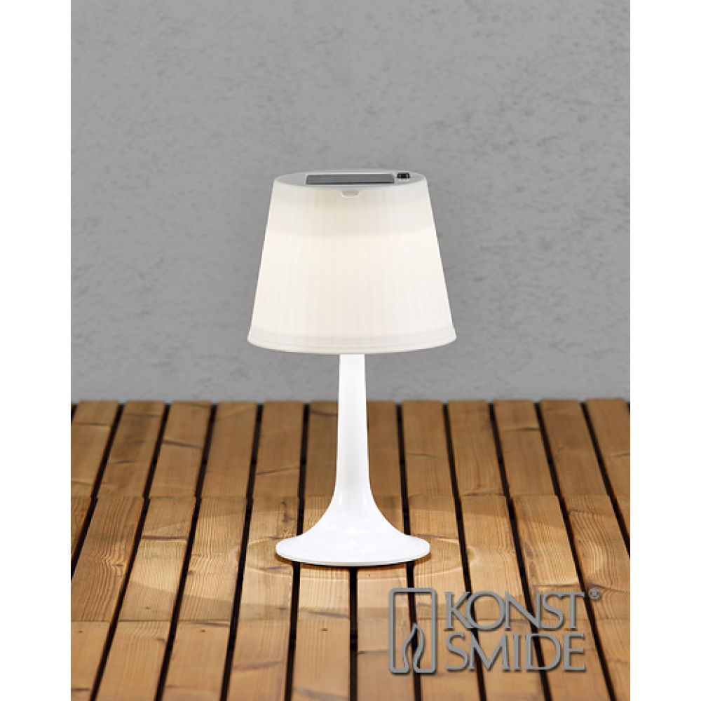 Outdoor Solar Powered Assisi LED Table Light - White Shade White Stand