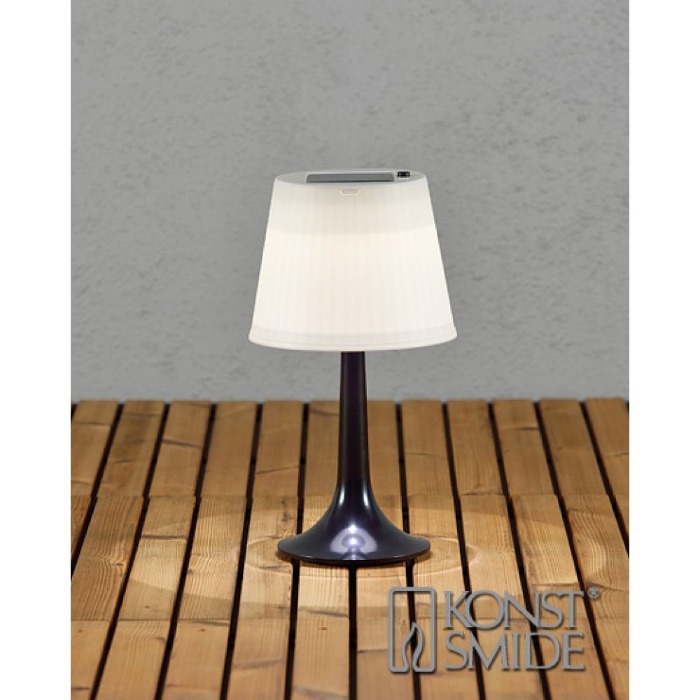 Outdoor Solar Powered Assisi LED Table Light - White Shade Black Stand