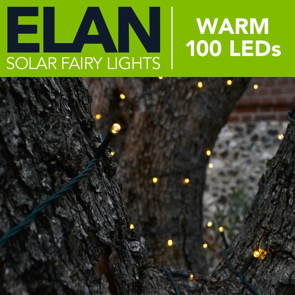 100x Elan Solar Powered LED Outdoor Fairy Lights - Warm White