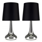 Pair of Chrome Teardrop Touch Table Lamps with Black Shades