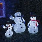 Set of 3 Outdoor Collapsible Festive Snowman Family Figures With Cool White LEDs - Christmas
