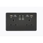 Screwless 13A 2 Gang Matt Black Switched Socket With Dual USB Charger & LED Charge Indicators