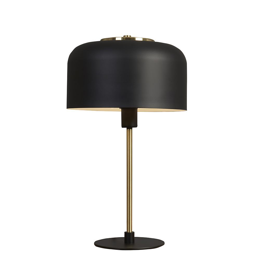 Geneva Matt Black & Satin Brass Stem Table Lamp With Domed Shade