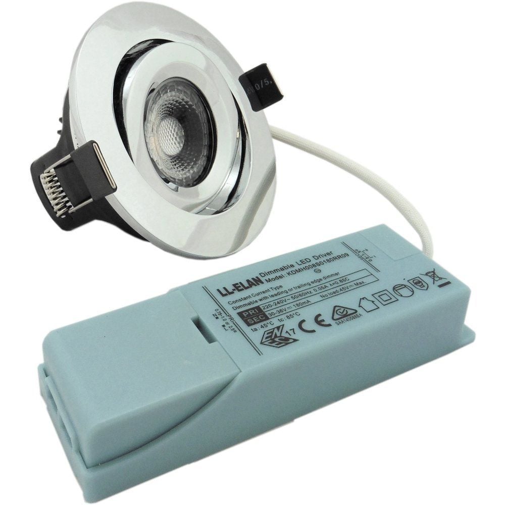 Chrome 8 watt Dimmable Fire Rated Tiltable LED Downlight Fitting