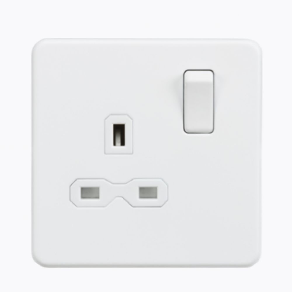 Screwless 13A 1 Gang Matt White Switched Socket With Dual USB Charger