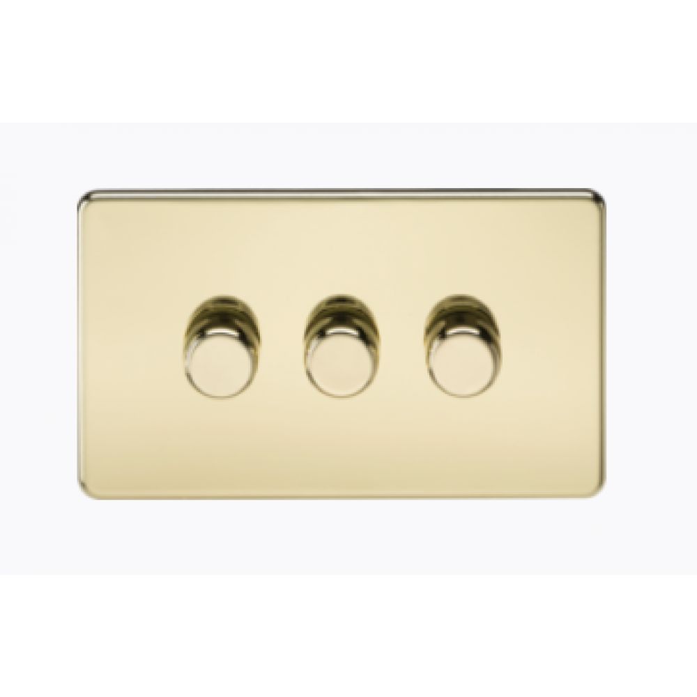 Knightsbridge Screwless 3G 2-Way 10-200W Polished Brass Trailing Edge Dimmer