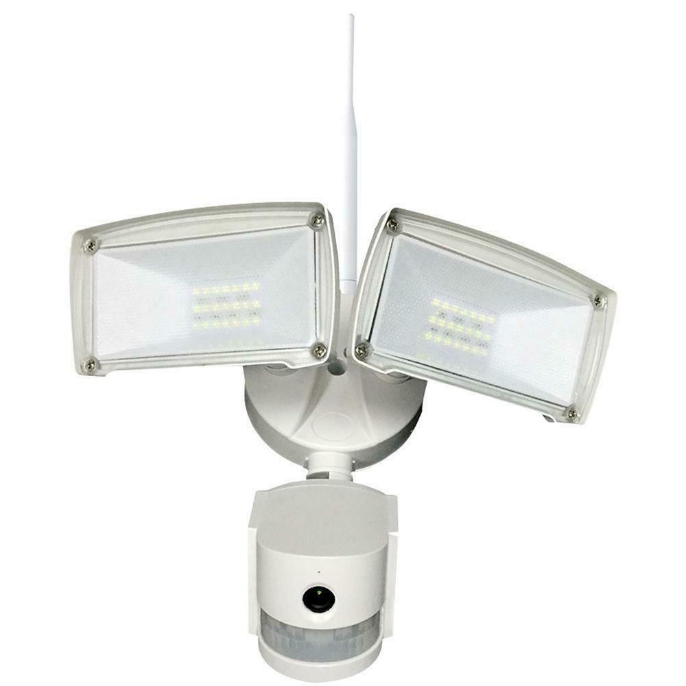 White IP65 Rated 720p HD WiFi IP Security Camera with LED Floodlight