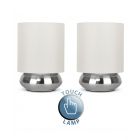 Pair of Satin Nickel Touch Table Lamps with Cream Shades