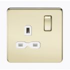 Screwless 13A 1 Gang Polished Brass Switched Socket - White Insert