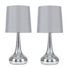Pair Of Teardrop Touch Table Lamps With Chrome Neck And Grey Shade 22272