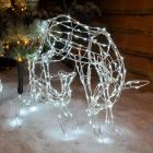 Outdoor White Wire Framed Doe and Baby Reindeer Festive LED Figure
