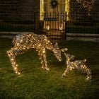 70cm Outdoor Festive Grey Rattan Doe & Fawn Reindeer Christmas Figure With Dual Colour LEDs