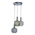 Stratton 3 Way Brushed Chrome Ceiling Light With Coloured Ribbed Glass Shades