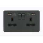 Screwless 13A 2 Gang Antracite Switched Socket With Dual USB Charger