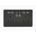 Screwless 13A 2 Gang Matt Black Switched Socket With Dual USB Charger