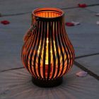 Outdoor Bronze Rustic Battery Lantern with Rope Handle