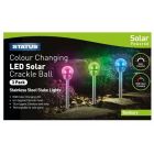 3 Pack Of Bunbury Solar Powered Stainless Steel Colour Changing Crackle Ball Stake Lights