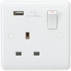 White Curved Edge 1 Gang Plate Switch Socket With USB Charging Slot