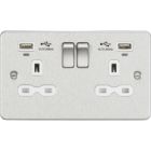 Double Brushed Chrome Switched Socket with 2 USB Ports