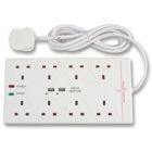 8 Gang Surge Protected 2 Metre Extension Lead with 2 x USB Ports