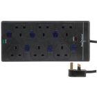 6 Way Surge Protected Black Individually Switched Extension Lead