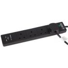 Black Surge Protected 4 Gang 2 Metre Extension Lead with 2 USB Ports