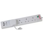 White Surge Protected 4 Gang 2 Metre Extension Lead with 2 USB Ports