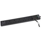 Black Surge Protected 6 Gang 2 Metre Extension Lead with 2 USB Ports