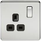 Screwless 13A 1 Gang Polished Chrome Switched Socket - Black Insert