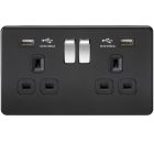 Screwless 13A 2 Gang Mat Black Switched Socket With Dual USB Charger