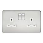 Screwless 13A 2 Gang Polished Chrome Switched Socket - White Insert