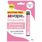 88Vape S19405 0mg Nicotine Strawberry Ice Cream Flavour Disposable Vape Stick CDU 10 - Pack of 10x