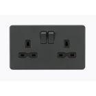 Screwless 13A 2 Gang Anthracite Switched Socket - Black Insert