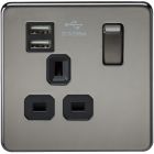 Screwless 13A 1 Gang Black Nickel Socket With Dual USB Charger - Black Insert