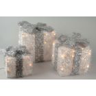 White Illuminating Gift Boxes With Silver Bow Christmas Lights
