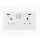 Screwless 13A 2 Gang Matt White Switched Socket With Dual USB Charger & LED Charge Indicators