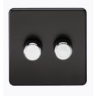 Knightsbridge Screwless 2G 2-Way 10-200W Matt Black Trailing Edge Dimmer - Chrome Caps