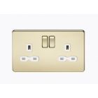 Screwless 13A 2 Gang Polished Brass Switched Socket - White Insert