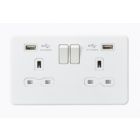 Screwless 13A 2 Gang Matt White Switched Socket With Dual USB Charger