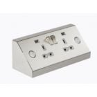 Knightsbridge 13A 2G Stainless Steel Mounting Switched Socket with Dual USB - Grey Insert