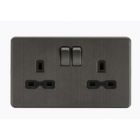 Screwless 13A 2 Gang Smoked Bronze Switched Socket - Black Insert