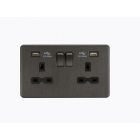 Screwless 13A 2 Gang Smoked Bronze Switched Socket With Dual USB Charger