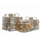 3 Piece Silver LED Gift Box with Gold Ribbon